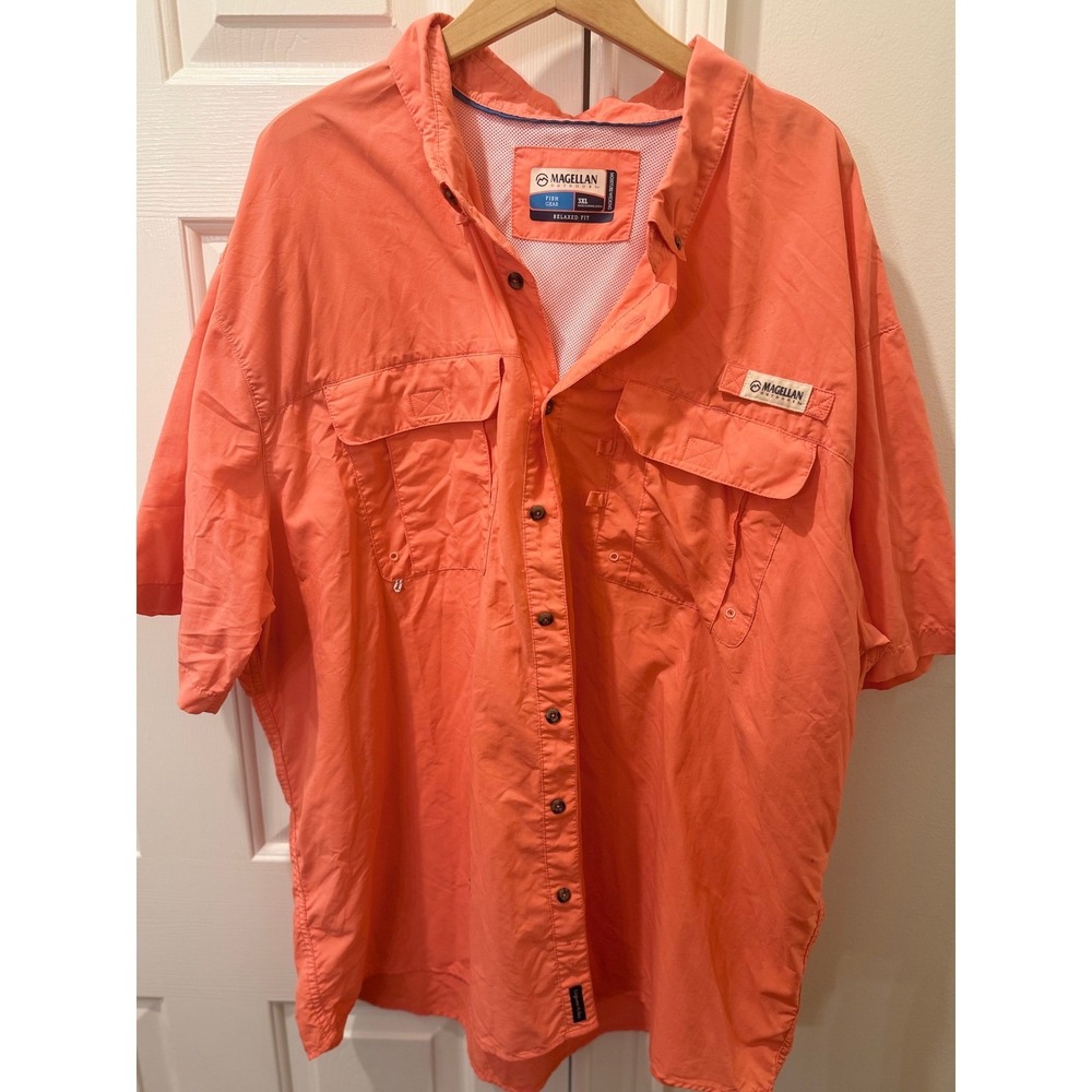Magellan Outdoor Fish Gear Men 3XL Orange Short Sleeve Fishing Shirt Relaxed Fit